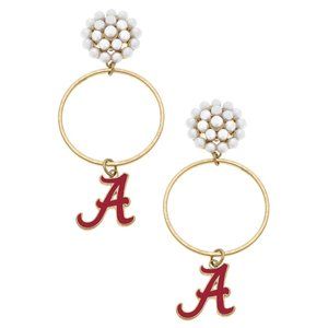 LAST PAIR! NWT *BOUTIQUE* NCAA Licensed Alabama Pearl Cluster Logo Drop Earrings
